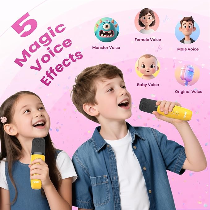 Mini Karaoke Machine for Kids Adults, 2026 TOP Birthday Gifts for Girls Boys 3,4,5,6,7,8+Year Old Toddler Toys, Portable Bluetooth Speaker with 2 Wireless Karaoke Microphones Player (Yellow)