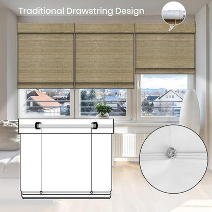 Motorized Roman Woven Woods Shades Work with HomeKit/Alexa/Google Home,Cordless Motorized Blinds,Custom Size,Crocheting Light Brown