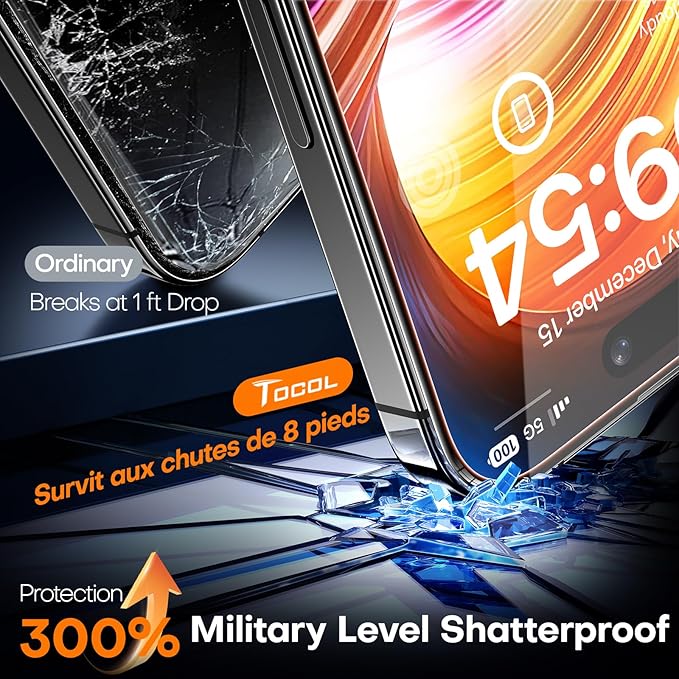 TOCOL for iPhone 16 Screen Protector, Full Coverage 9H Hardness Easy Installation Military Grade Shatterproof HD Tempered Glass Case Friendly 2 Pack