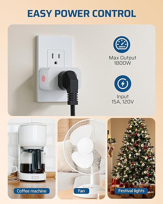 DEWENWILS Matter Smart Plug, Work with Alexa, Apple Home, Google, SmartThings, Smart Outlet with Schedule and Timer, FFS Easy Setup, 100% Privacy 15A/1800W, APP Voice Control, 2.4G Wi-Fi Only, 2 Pack