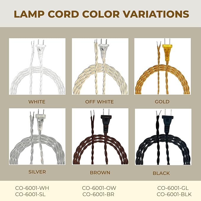 Royal Designs, Inc. 8Ft Twisted Rayon Lamp Cord with NEMA-15P Plug, Rotary Dimmer Switch, Stripped Ends Ready for Wiring, SPT-1 UL Listed, Off-White - Pack of 2