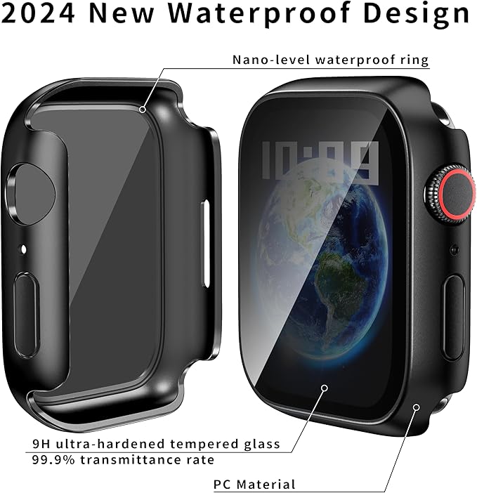 Waterproof Privacy Case Compatible with Apple Watch Ultra 3/2/1 49mm with Anti-peep Screen Protector, iWatch Face Cover Protective Bumper for iWatch Case 49mm Black
