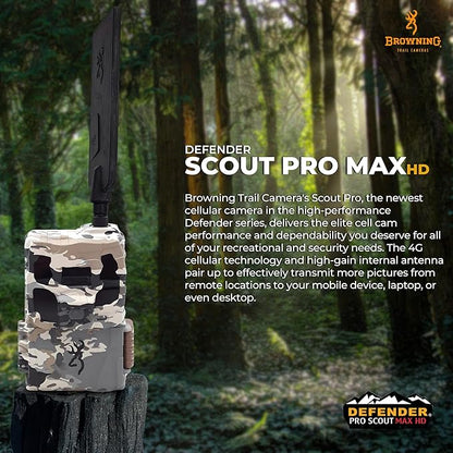 Browning Defender Pro Scout Max HD 24MP Dual SIM Cellular Trail Camera - Ultra High Gain Antenna, Smart Infrared Video, 100' Detection Range & Smartphone App Compatibility (OVIX Camo)