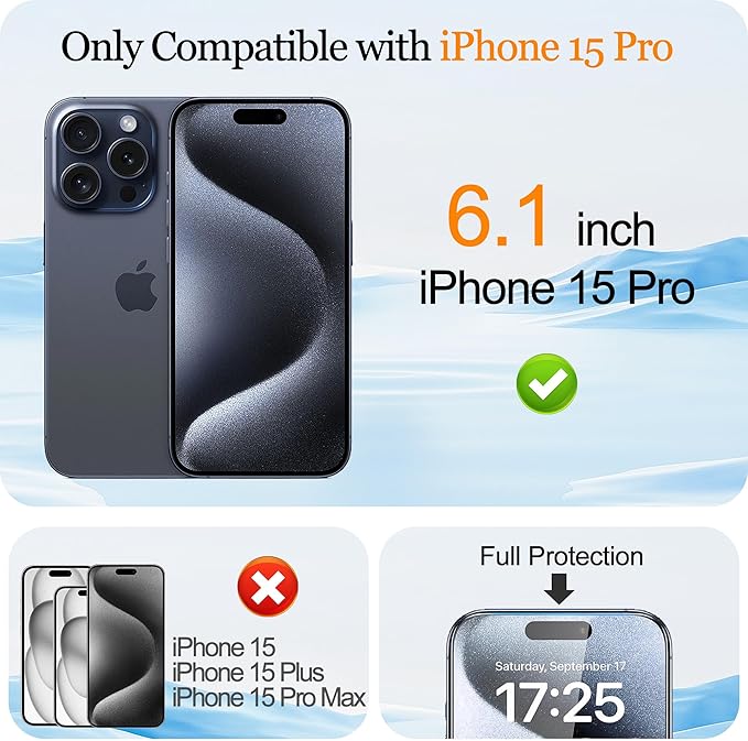 Compatible with iPhone 15 Pro Privacy Screen Protector Mirror Tempered Glass Mirrored Effect Anti-Spy Easy Installation Frame Full Coverage shatterproof Anti-Scratch 2 Pack (6.1 inch Silver)