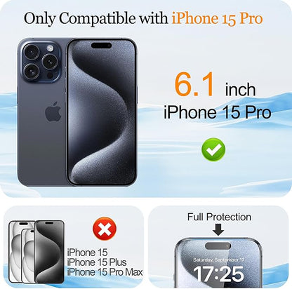 Compatible with iPhone 15 Pro Privacy Screen Protector Mirror Tempered Glass Mirrored Effect Anti-Spy Easy Installation Frame Full Coverage shatterproof Anti-Scratch 2 Pack (6.1 inch Silver)