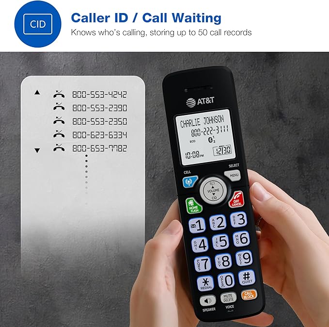 AT&T Accessory Handset for DL72X79 Series Cordless Phone with Bluetooth Connect to Cell, DECT 6.0, Big Buttons, Unsurpassed Range, ECO Mode, Backlit Display, Supports Up to 5 Total Handsets: DL70079