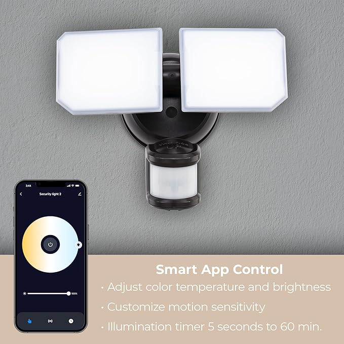 Guardian Smart Flood and Security Wall Light with 2 Lights 2,250 Lumens 20 Watts and Programmable Motion and Photo Sensor in Bronze, Works with Android or iOS