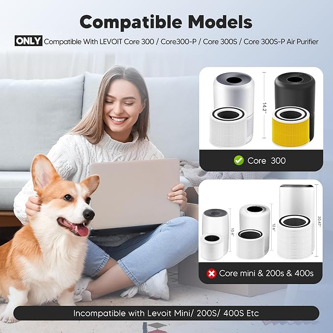 Core 300 Pet Care Replacement Filter for LEVOIT Core 300 Core 300S Core 300-P Core 300S-P Air Purifier, 3-in-1 High Efficiency Activated Carbon, Compared to Part # Core 300-RF-PA, 2 Pack, Yellow