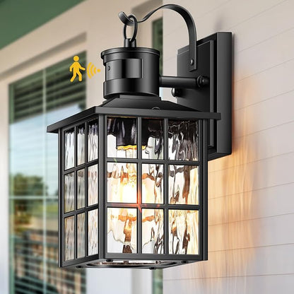 VIANIS Black Motion Sensor Porch Lights Outdoor, Brightness Adjustable