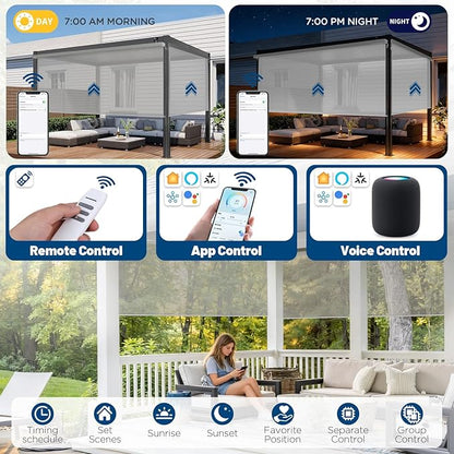 Motorized Outdoor Shades, Custom Patio Roller Blinds with Remote, Smart Exterior Sun Shades Compatible with Alexa, HomeKit, Google Home (5% Openness Grey)