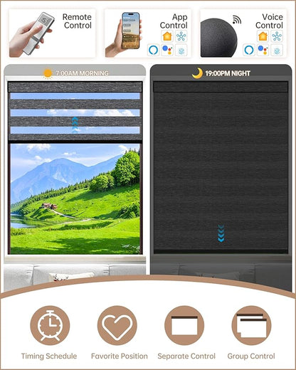 Kincmo Motorized Blinds with Remote, Motorized Zebra Shades Work with Apple Homekit,Alexa,Google Home, Customized Electric Blinds with Remote,App,Voice Control (60% Blackout Monet Black)