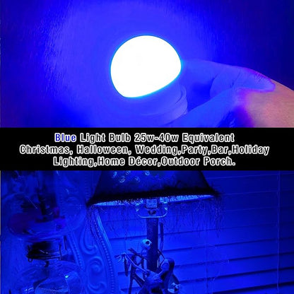 E26 Blue Light Bulb 25w-40w Equivalent, 3W Blue Christmas Lighting Bulb 300lm, G45 Colored Light Bulbs for Halloween, Party, Holiday Lighting, Home Decoration, Outdoor Porch, Non-Dimmable, 2 Pack
