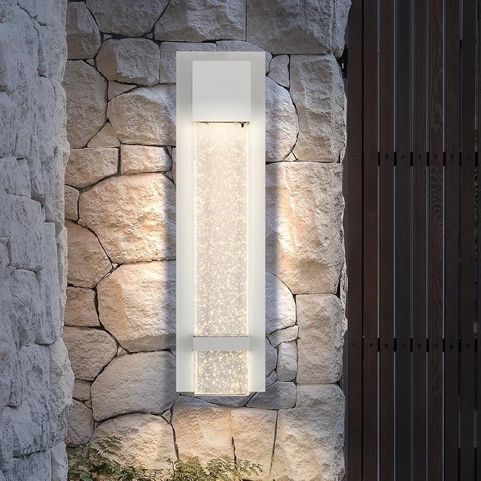 ASD LED 18" Bubble Glass Wall Light Fixture, Outdoor & Indoor Seeded Sconce | 3CCT, Waterproof, Dimmable, ETL Listed | 12W 500LM 3000-5000K 120V | Exterior Lantern, Porch Lighting | White