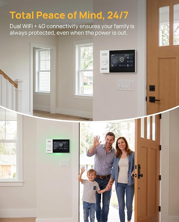 Home Security Systems Alarm System for Home Security GSM/4G+WiFi (21-Piece) | 4.3" Touch Screen | SOS | App Instant Alerts | Wireless Smart System | Work with Alexa | No Monthly Fee