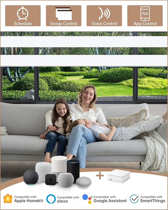 Kincmo Motorized Blinds with Remote, Motorized Zebra Shades Work with Apple Homekit,Alexa,Google Home, Customized Electric Blinds with Remote,App,Voice Control (95% Blackout Gabriel White)