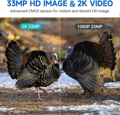 4G Cellular Trail Camera w/Live Feed, AI Detection for Deer, 33MP Photo 2K HD Video, Solar-Powered Live Streaming Game Camera No-Glow IR Flash, 120° FOV, IP65 Waterproof, 32GB SD Card Included