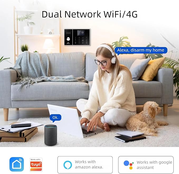 XUK 4G/GSM/Wi-Fi Alarm System for Home Security, 13-Piece Kit | Works with Alexa & Google Home | SOS button | Door & PIR motion sensors | For houses & apartments