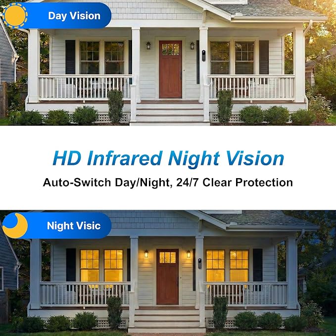 Wireless Doorbell Camera, Smart Door Camera Wireless with Live View Video, Night Vision, Two-Way Audio, Battery Powered, 2.4GHz WiFi Only