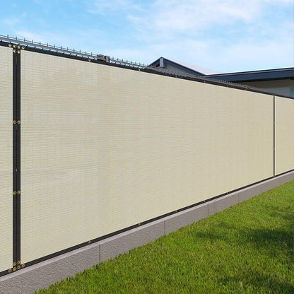 Windscreen4less Privacy Fence Screen Heavy Duty Windscreen Fencing Mesh Fabric Shade Net Cover with Brass Grommtes for Outdoor Wall Garden Yard Pool Deck, 6'x55' Beige