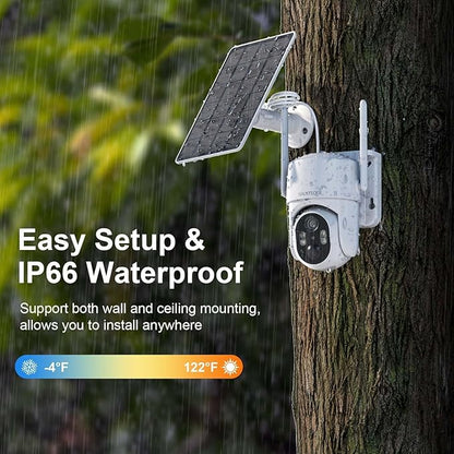 4G LTE Cellular Security Camera, No WiFi Security Camera Outdoor, 2K HD Security Cameras Wireless Outdoor Solar Powered, 360° Live View, Smart Motion Sensor, SD/Free Cloud Storage(Need Apply)