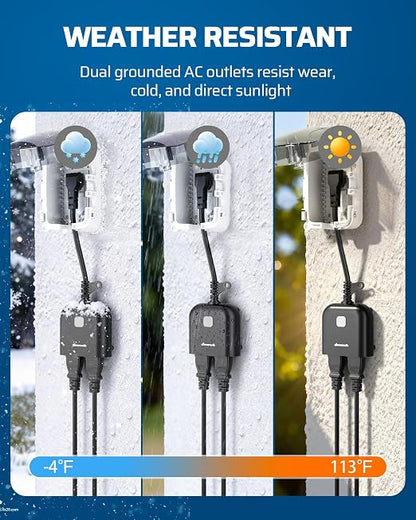 DEWENWILS Outdoor Wireless Remote Control Outlet, Dual Grounded 15A Heavy Duty Plug-in Light Switch, 100FT RF Range, Weatherproof, Individual & All-in-One Remote, 1 Remote & 3 Receivers, Black