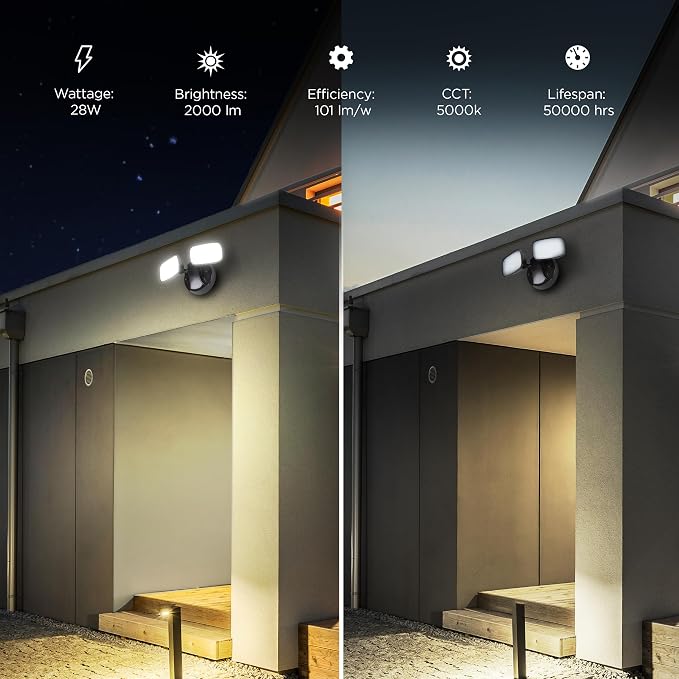 Feit Electric LED Security Outdoor Light, 28W LED Waterproof Flood Light, Adjustable Dual Head, 2000 Lumens, 5000K Daylight, 50,000 Hour Lifespan, Bronze, S9DFL/850/BZ/V1