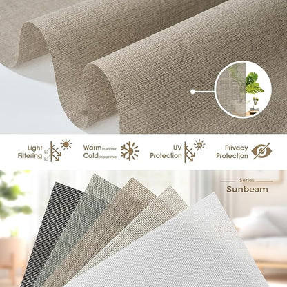HeyBlinds Motorized Blinds with Remote, Smart Roller Shades with App & Voice Control, Work with Alexa Google HomeKit, Light Filtering Custom Window Shades for Living Room Office (Sunbeam-Camel LF)