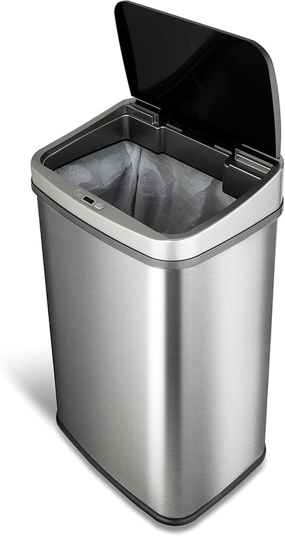Ninestars DZT-50-28BR Automatic Touchless Motion Sensor Rectangular Trash Can, Black Top, 13 Gal. 49 L., Brush