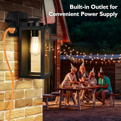 BesLowe 2-Pack Porch Lights Outdoor with UL Certified Outlet, Modern Outdoor Wall Lights Exterior Lighting Fixtures Waterproof, Exterior Wall Sconces Outside Lights for House Front Door Garage, Black