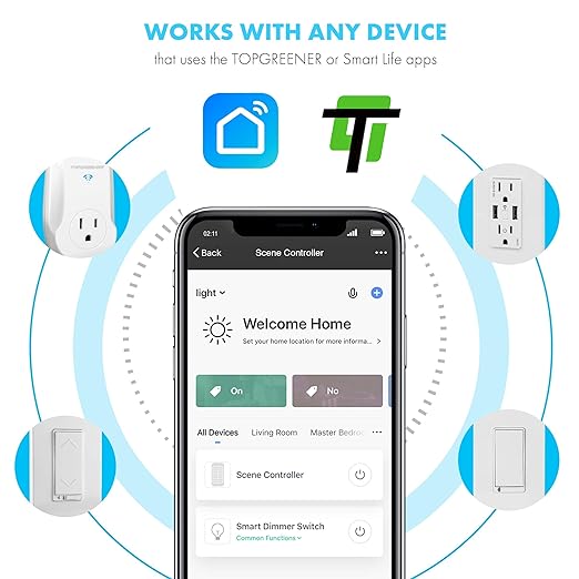 TOPGREENER Smart Light Switch and Wi-Fi Scene Controller, Neutral Wire Required, 2.4GHz Network, UL Listed