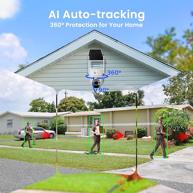 XMARTO QHD Wire-Free Solar Security Camera System Outdoor/Indoor Wireless, Pan Tilt Zoom, 4K Long Range WiFi 6 Surveillance DVR Kit, Long-Lasting Solar Battery Home CCTV 8-CAM Set w. 120-day Storage