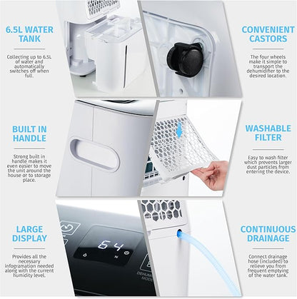 Nyxi 4,500 Sqft / 50 Pints Powerful Compressor Dehumidifier, Smart Digital Humidity Control, XL Water Tank 1.7 Gallon, Drain Hose Option, 24-Hour Timer, Removes Moisture for Home, Laundry, Office