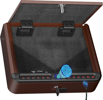 BILLCONCH Smart Gun Safe for Handgun with Fingerprint, App & Security Cable | Biometric Gun Safe 4 Ways Quick Access Built-in LED Light, Ideal Handgun Safe for Nightstand and Home - Antique Bronze