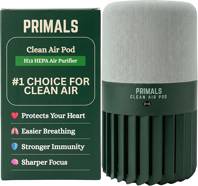 PRIMALS Clean Air Pod - H13 True HEPA + Activated Carbon Air Purifier for Home - Covers Up to 800 Ft² - For Bedrooms, Kitchens, Bathrooms, Offices - Ultra Quiet & Portable