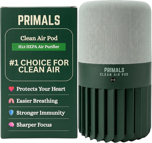 PRIMALS Clean Air Pod - H13 True HEPA + Activated Carbon Air Purifier for Home - Covers Up to 800 Ft² - For Bedrooms, Kitchens, Bathrooms, Offices - Ultra Quiet & Portable