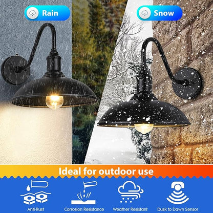 Dusk to Dawn Exterior Farmhouse Lighting Barn Light Fixture for House with Anti-ponding Bottom, Outdoor Barn Light Gooseneck Lighting for Garage Patio Porch (12.5" Diameter, 1 PC)