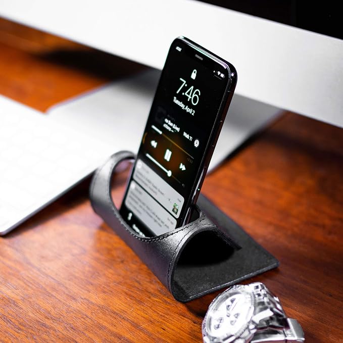 Dacasso Black Leather Foldable Cell Phone Holder
