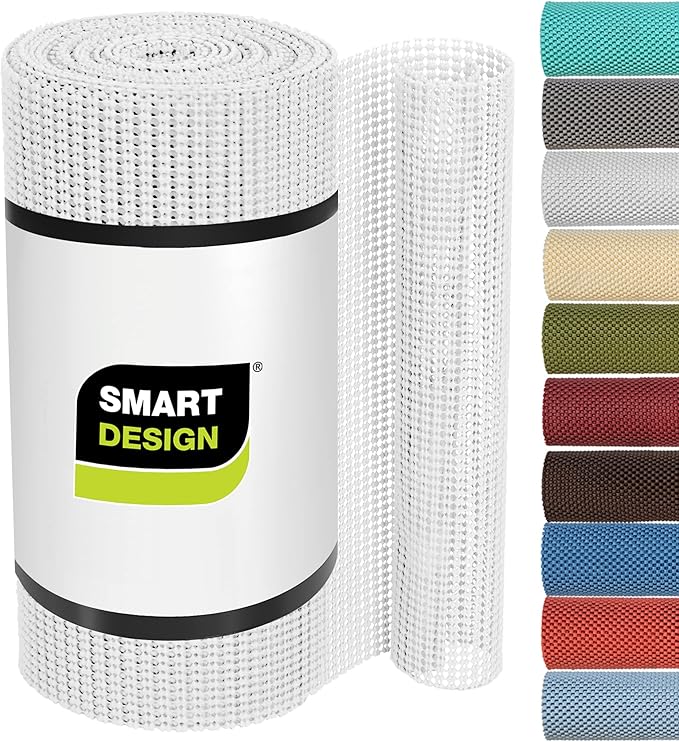 Smart Design Classic Grip Shelf Liner – 18in x 5ft – Non-Adhesive Drawer Liner with Strong Grip Helps Protect and Personalize Your Home Organization and Storage – White