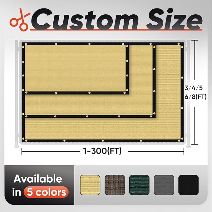 4'X31' Privacy Screen Fence 90% Blockage Heavy Duty Fencing Mesh Shade Net Cover for Wall Garden Yard Backyard Sand (We Make Customized)