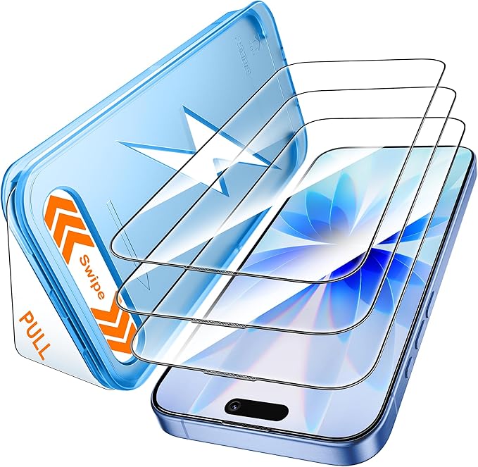 Mkeke for iPhone 17 Screen Protector 3 Pack, [9H+ Hardness] [Military-Grade Drop Protection] [Sensitive Touch] [Easy Installation] [HD Clear] Full Edge Coverage Tempered Glass