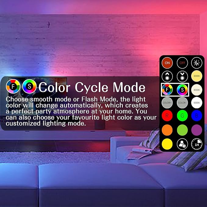 RGB Color Changing Light Bulb with Remote Control, 5W 40W Colored Light, 30 Color RGB for Bedroom, Living Room, 6-Pack