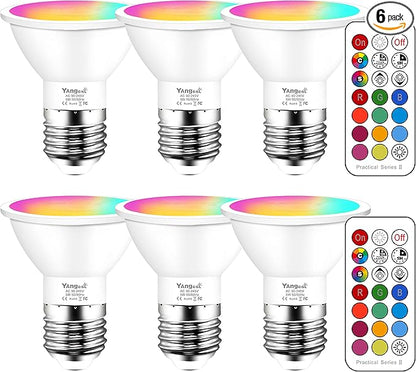 Yangcsl LED Color Changing RGB Light Bulb with Remote 40W Equivalent 400LM, 45° Beam Angle and Memory, E26 Mood Ambiance Lighting (6 Pack)