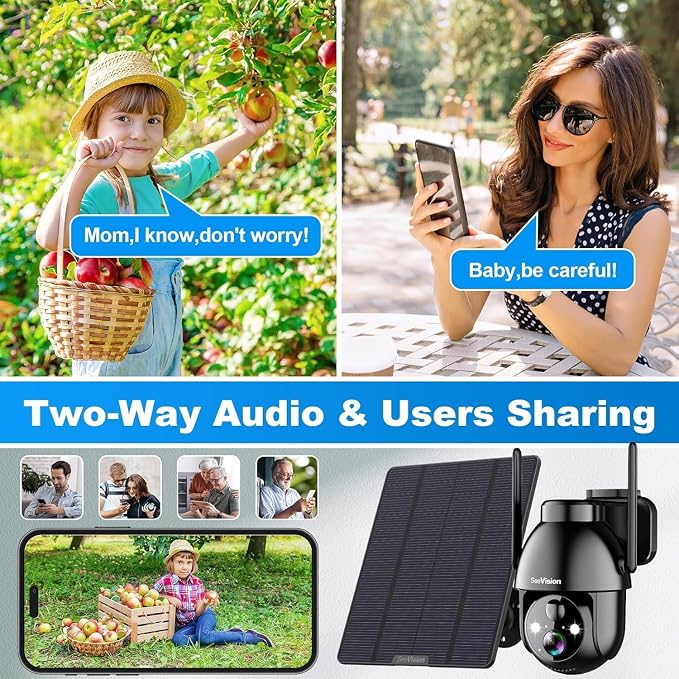 SeeVision 4G LTE Cellular Security Camera, No WiFi with Built in SIM Card, Solar Security Cameras Wireless Outdoor Featuring 3MP 2K HD, PIR Motion Detection, Color Night Vision, 2-Way Talk