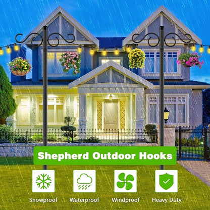 RCUICA Double Shepherds Hooks for Outdoor,2 Pack 110Inch Bird Feeder Pole with 5 Prongs Base,Heavy Duty Shepherds Hook,Suitable for Garden in Hanging Flower Basket,Lantern,Bird Nests (110 inch)