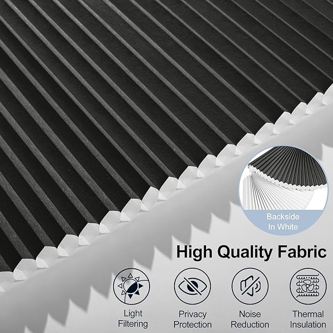 BERISSA Motorized Cellular Shades, Light Filtering Smart Honeycomb Blinds with Remote Control & Hub, Custom Room Darkening Automatic Cellular Window Blinds for Home Office, Living Room, Door,Black