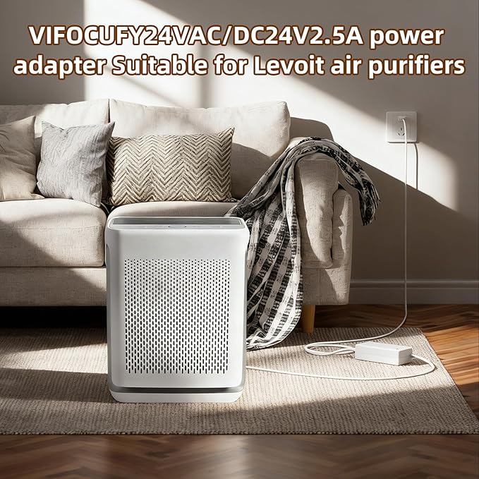 24V AC/DC Adapter Charger Compatible with Levoit Vital 200S LAP-V201S-WUS LAP-V201S-AUSR Smart True HEPA Levoit Air Purifier LAPV201SWUS LAPV201SAUSR Power Supply Cord（White）