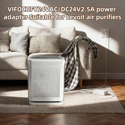 24V AC/DC Adapter Charger Compatible with Levoit Vital 200S LAP-V201S-WUS LAP-V201S-AUSR Smart True HEPA Levoit Air Purifier LAPV201SWUS LAPV201SAUSR Power Supply Cord（White）