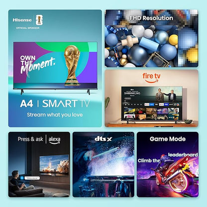 Hisense 40-Inch Class A4 Series FHD 1080p Smart Fire TV (40A4NF) - DTS Virtual: X, Slim Bezel Design, Alexa Built in, Streaming TV, Black