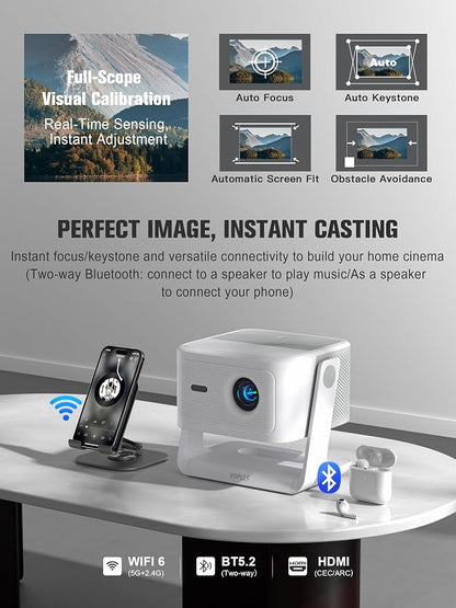【Official Licensed Google TV】4K Smart Projector with WiFi and Bluetooth, VOPLLS Outdoor Projectors with Dolby/Auto Focus, Portable Movie Phone Wireless Gaming Wifi Proyector for Bedroom/Home/Ceiling
