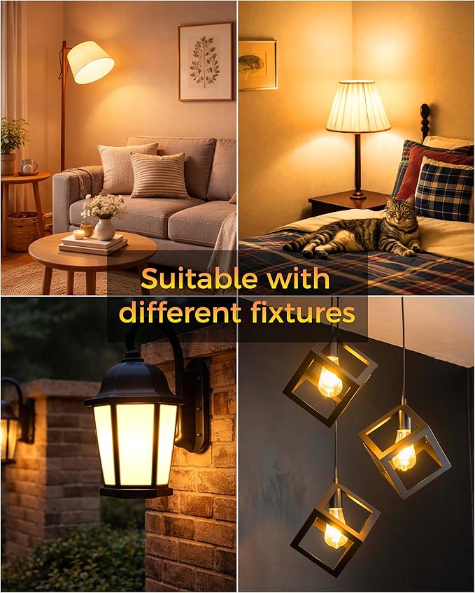 ST19 Timer Light Bulb 4 Pack: Vintage Edison LED Bulbs with Built-in Timer, 3H/6H/9H/12H Auto Modes, Warm White 2700K 600lm, E26 Base, No WiFi, Energy Saving Indoor/Outdoor Porch & Patio Light